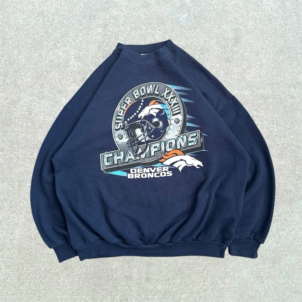VINTAGE Denver Broncos Sweatshirt Men's XL Super Bowl 32 Champions Blue Logo 7